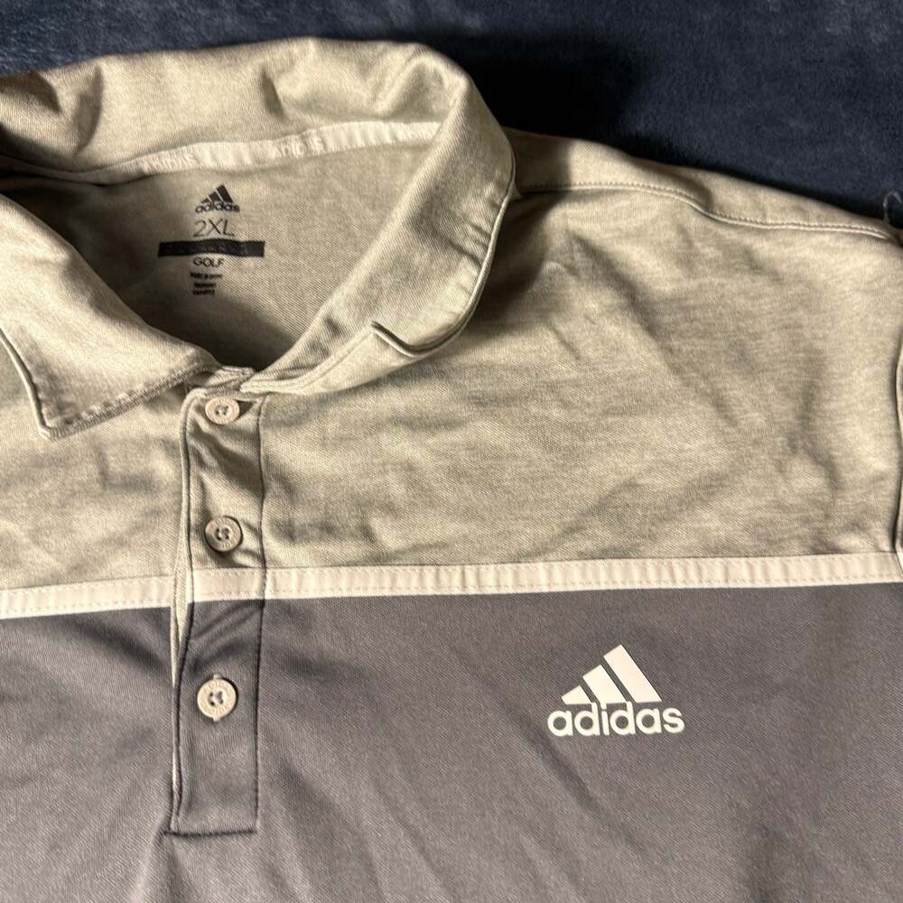 Adidas Men's Golf Polo Shirt Gray/Beige Colorblock Short Sleeve 2XL